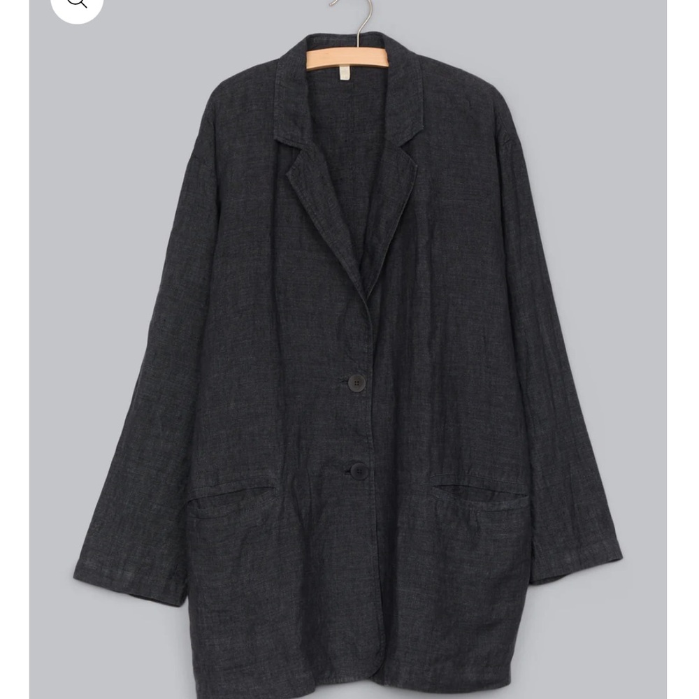 EILEEN FISHER Denim Blue Organic Washed Linen Delave Long Oversized Jacket